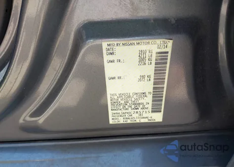 2014 Nissan Altima 2.5 Sv z USA, uszkodzony, nr VIN 1N4AL3APXEC285715